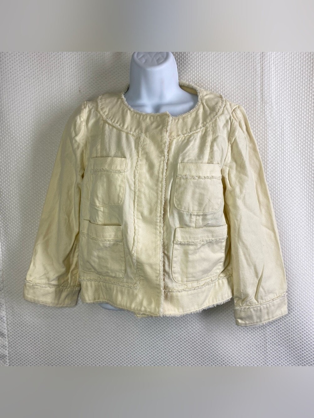 Gap Pale Yellow Raw Hem Utility Jacket Size S | Boho Crop Shacket